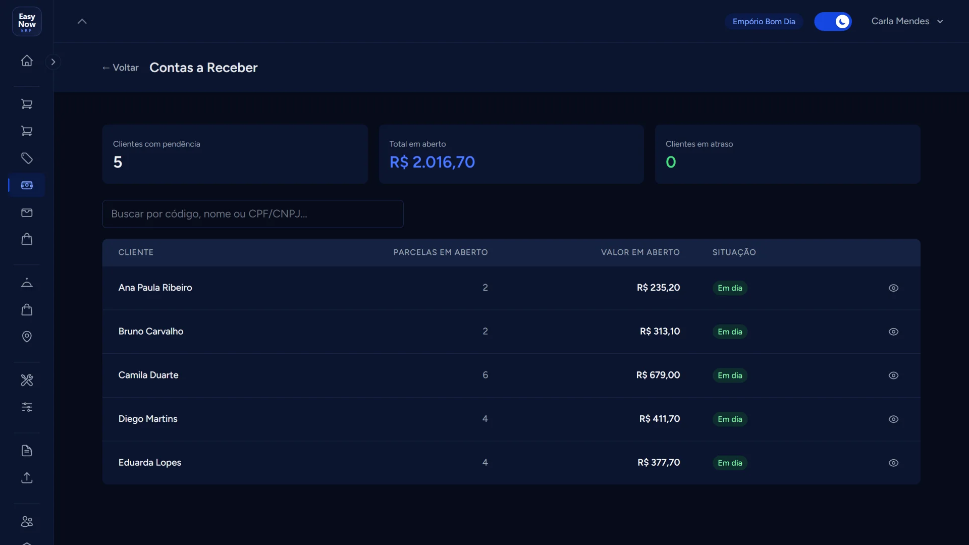 Contas a receber do EasyNow