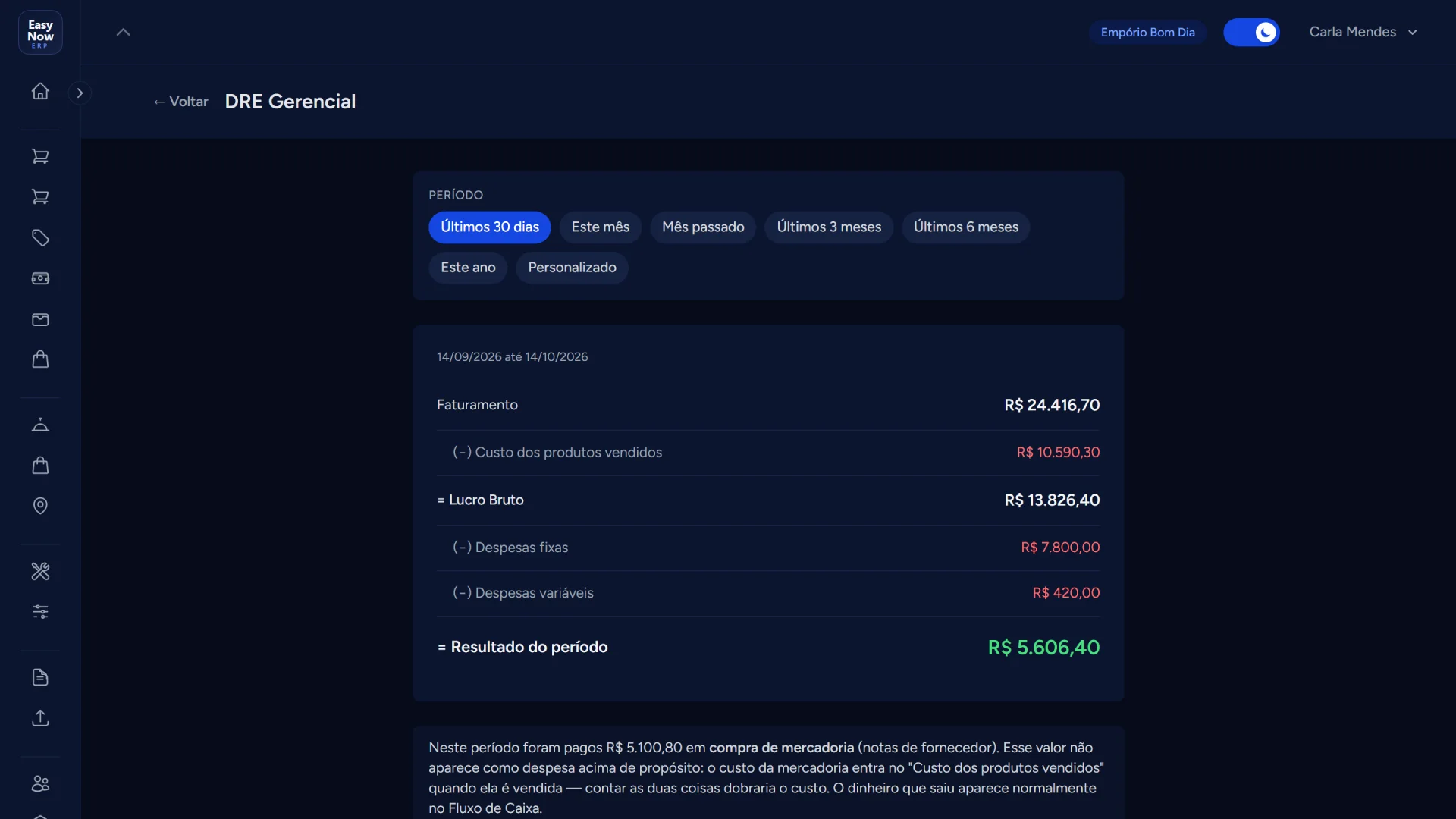 DRE gerencial do EasyNow