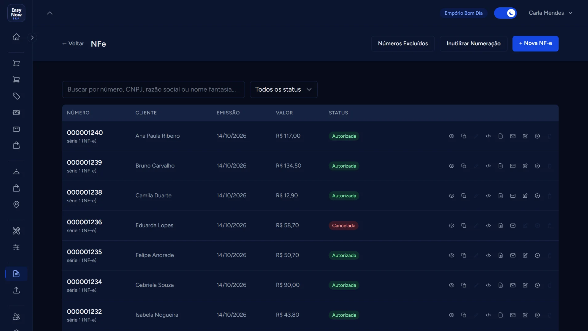 Notas fiscais do EasyNow